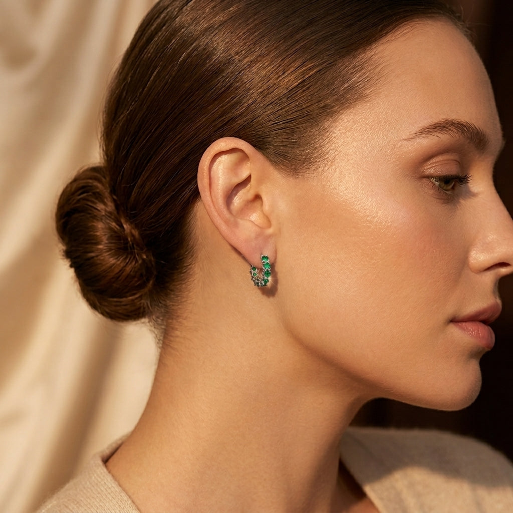 Gold Emerald Lattice Hoop Earrings by Rose & Oliver - product image 4