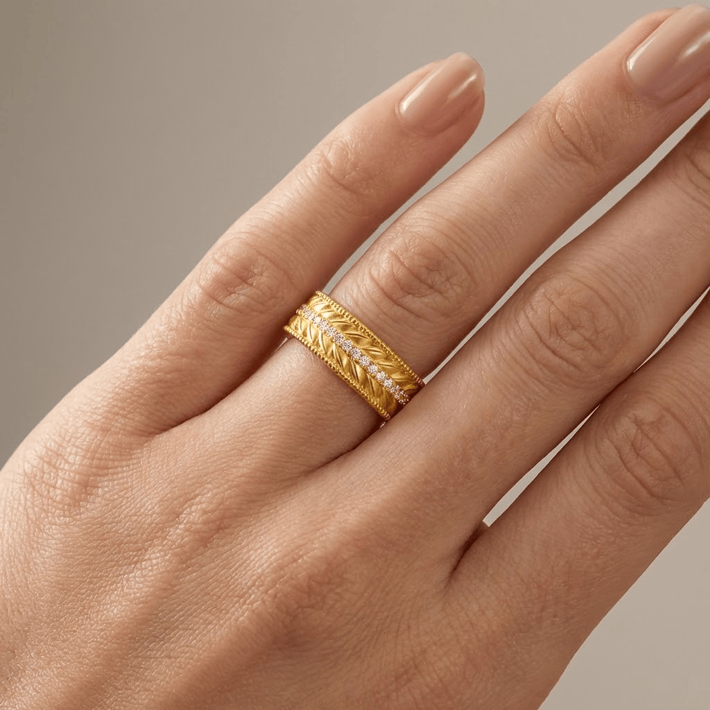 Gold Textured Band Ring by Rose & Oliver, alternate product view