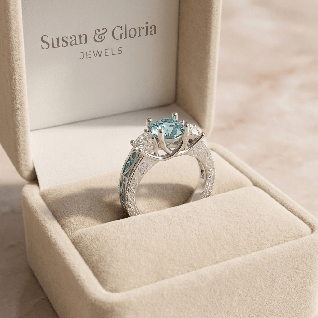 Silver Gemstone Oval Halo Ring by Rose & Oliver, detail view