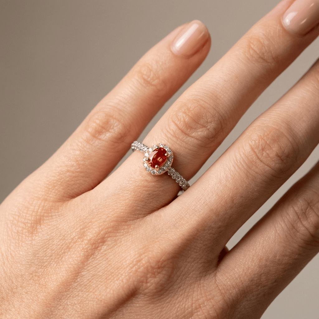 Silver Orange Topaz Halo Ring - (Adjustable) by Rose & Oliver, alternate product view