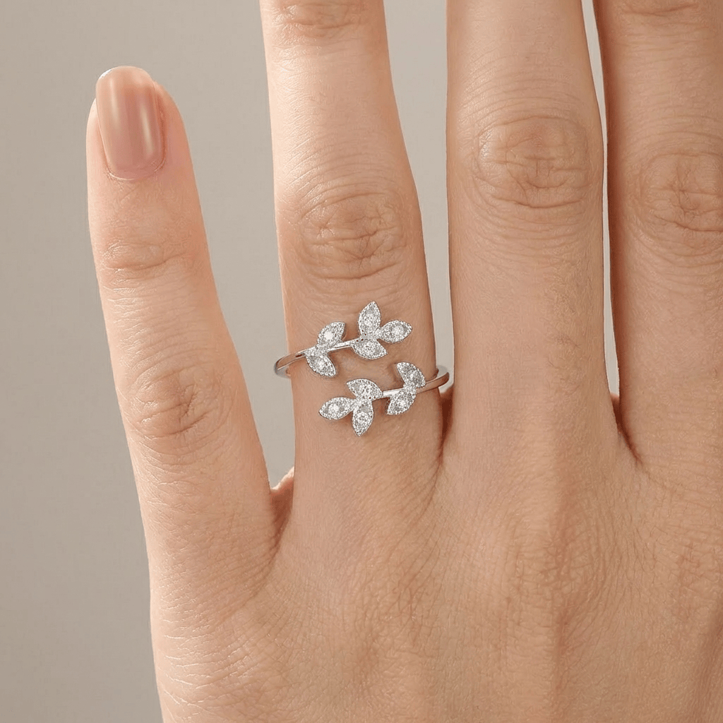 Silver Zirconia Leaf Wrap - (Adjustable) by Rose & Oliver, alternate product view
