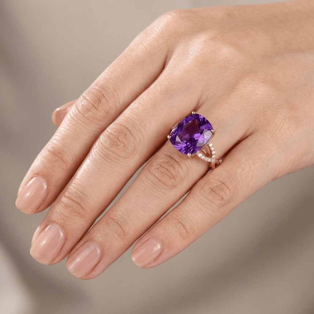 Rose Gold Amethyst Cushion Ring - (Adjustable) by Rose & Oliver, alternate product view