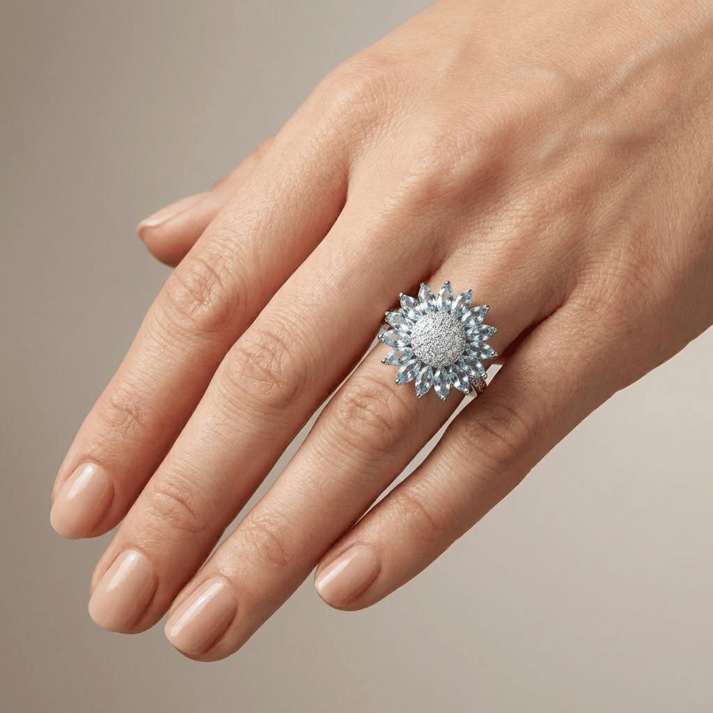 Silver Blue Topaz Flower Ring by Rose & Oliver - product image 2