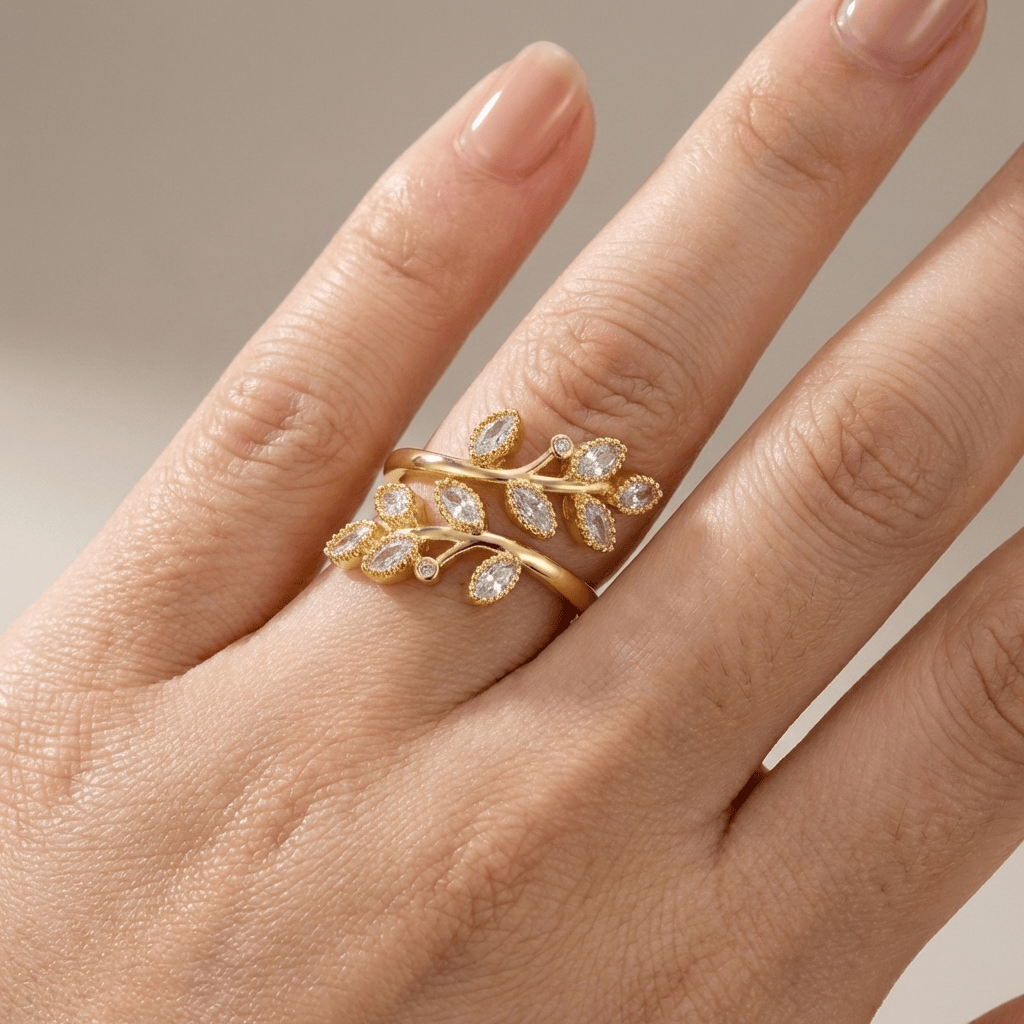 Gold Leaf Wrap Ring - (Adjustable) by Rose & Oliver, product detail view 6