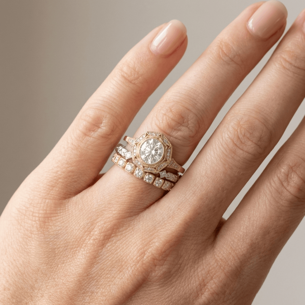 Gold Diamond Oval Filigree Ring by Rose & Oliver, alternate product view
