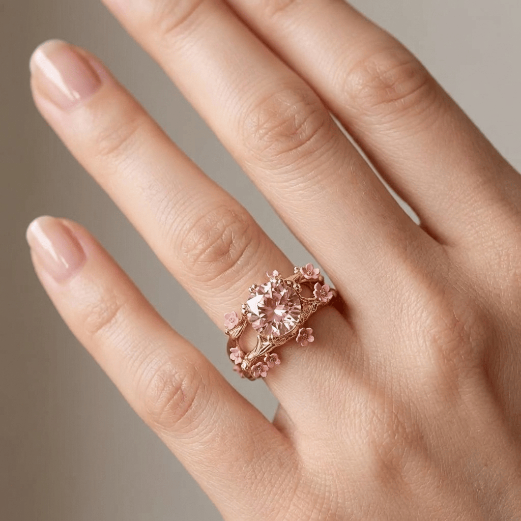 Pink Rose Blossom Ring by Rose & Oliver, alternate product view