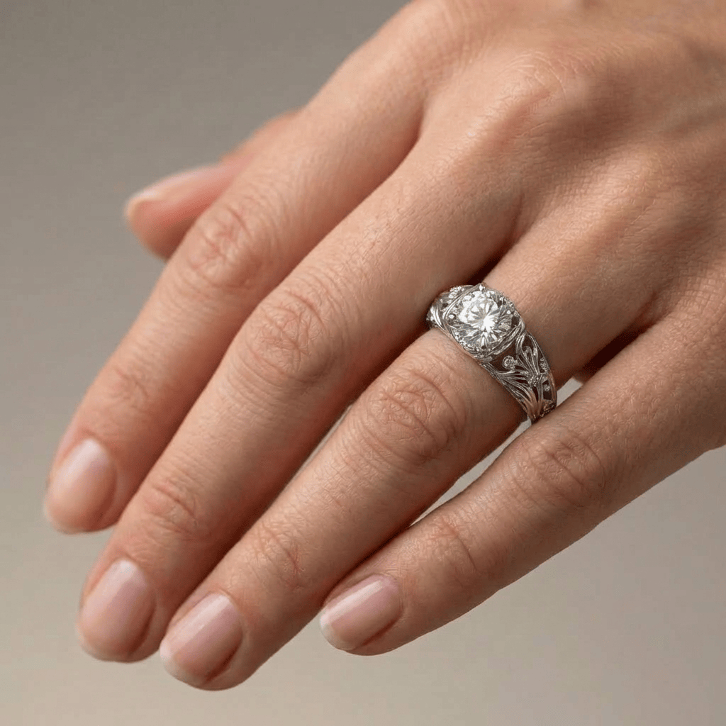 Vintage-Silberring von Rose & Oliver mit elegantem Design, klassischen Details und glänzendem Finish