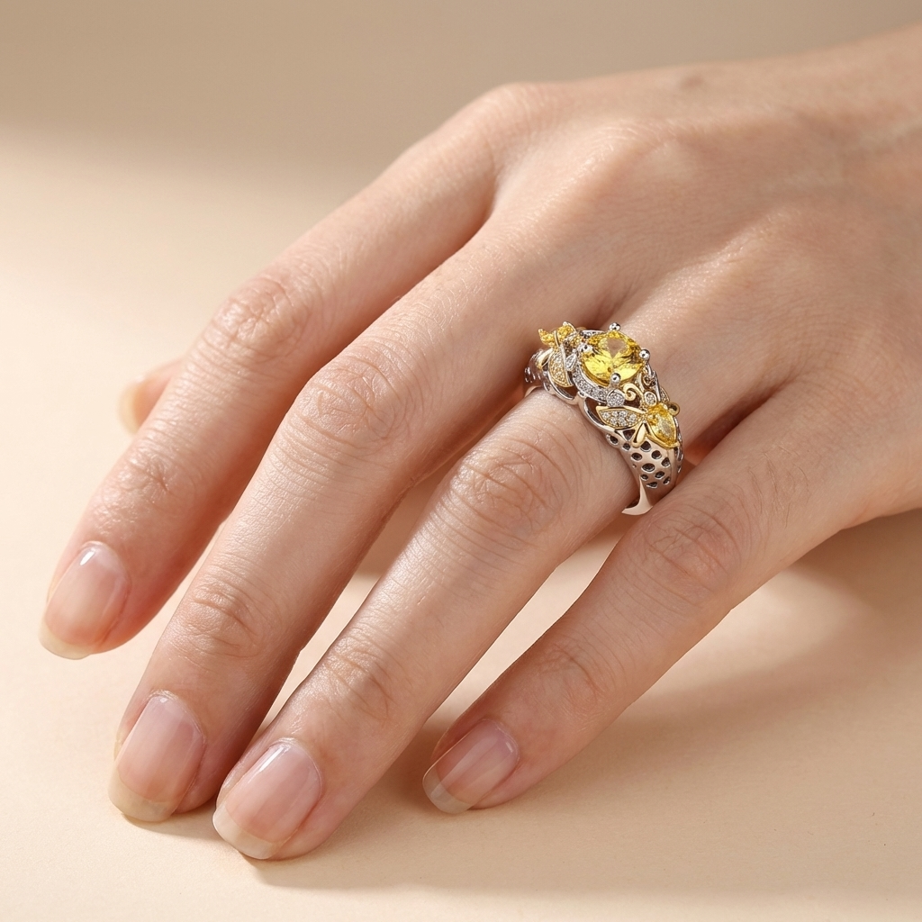 Gold Blossom Crown Ring by Rose & Oliver, detail view