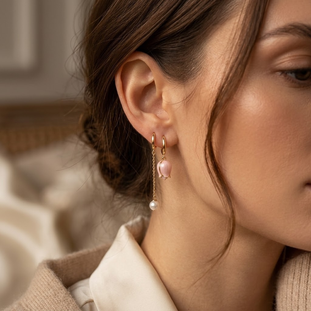 Gold Floral Pearl Drop Earrings by Rose & Oliver - product image 2