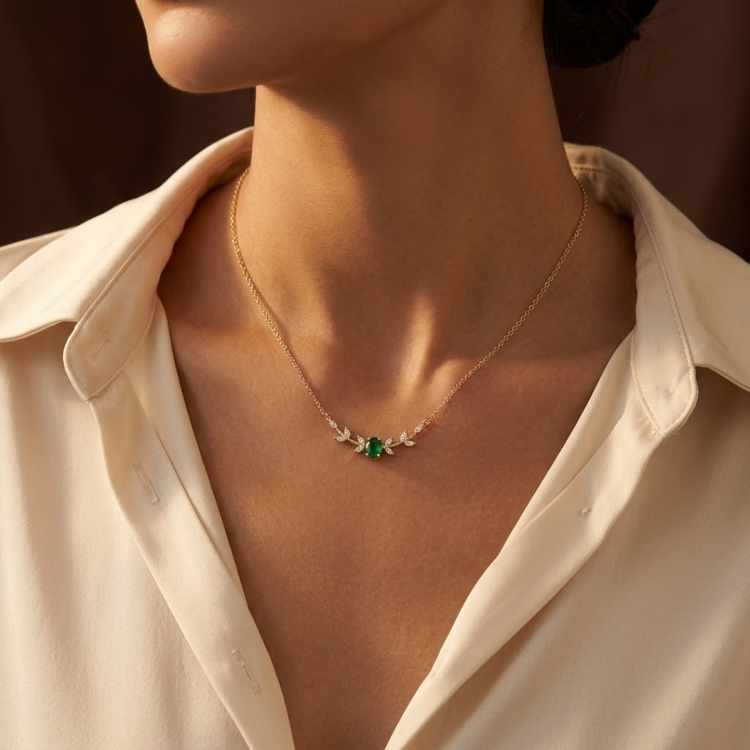 Gold Emerald Minimalist Necklace by Rose & Oliver - product image 2
