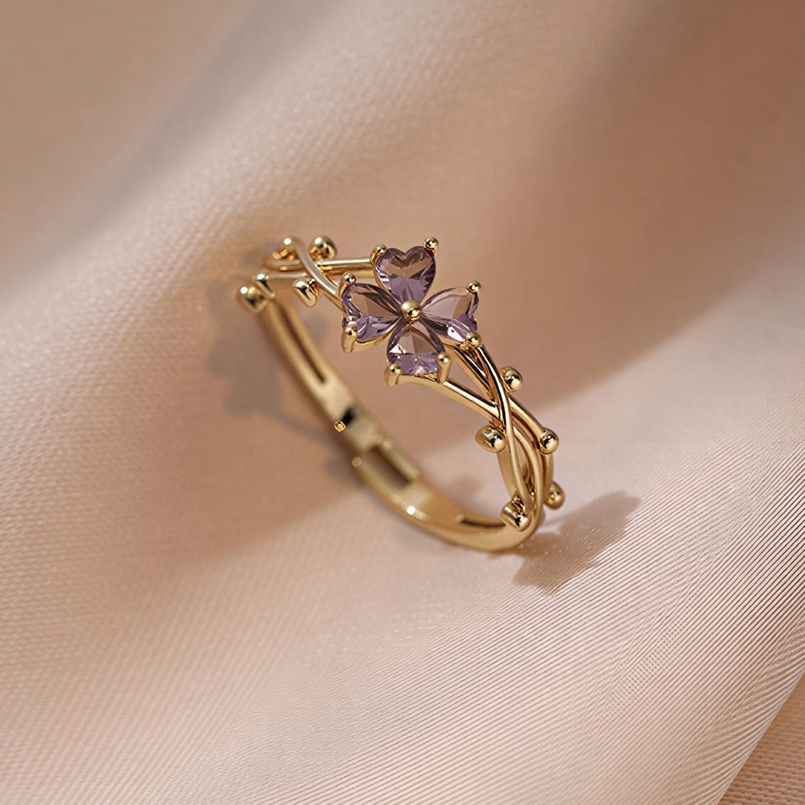 Amethyst Flower Ring - (Adjustable) by Rose & Oliver, main product view