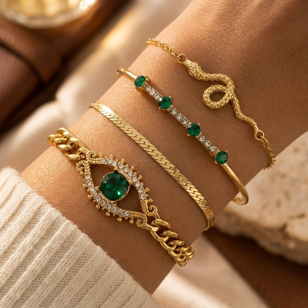 Gold Emerald Charm Bracelet Set by Rose & Oliver - product image 2