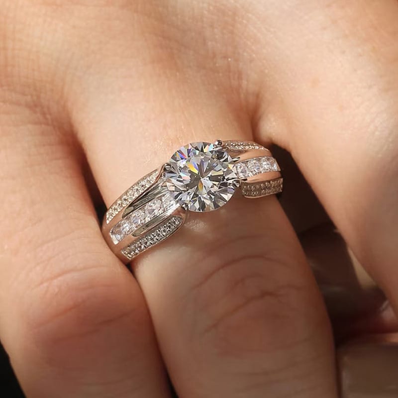 Silver Round Diamond Pave Band Ring by Rose & Oliver, detail view