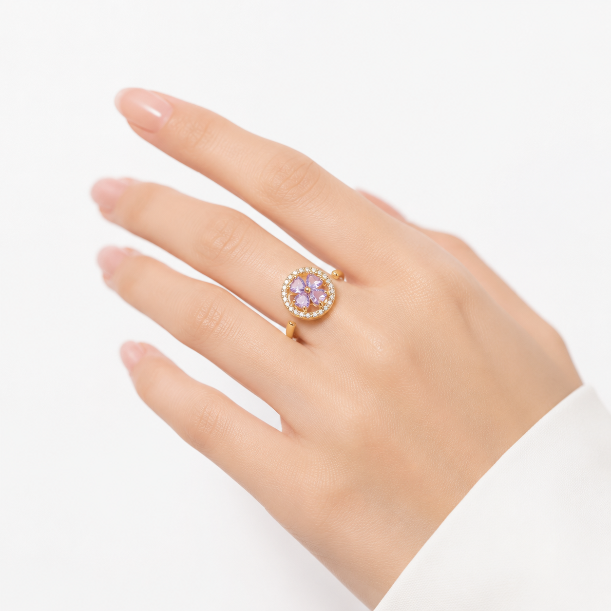 Gold Sapphire Floral Ring by Rose & Oliver, alternate product view
