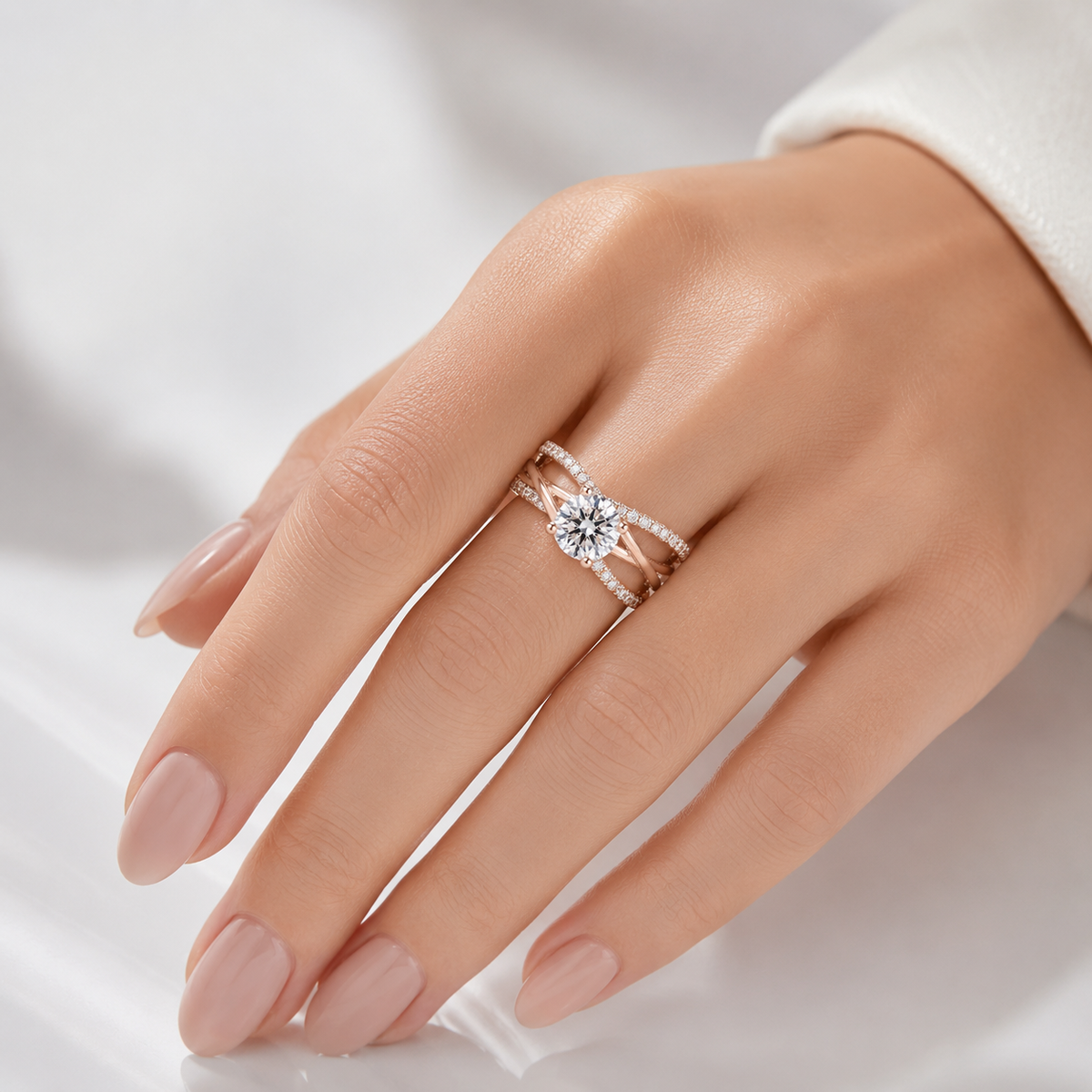 Rose Gold Round Diamond Crossover Ring by Rose & Oliver, alternate product view