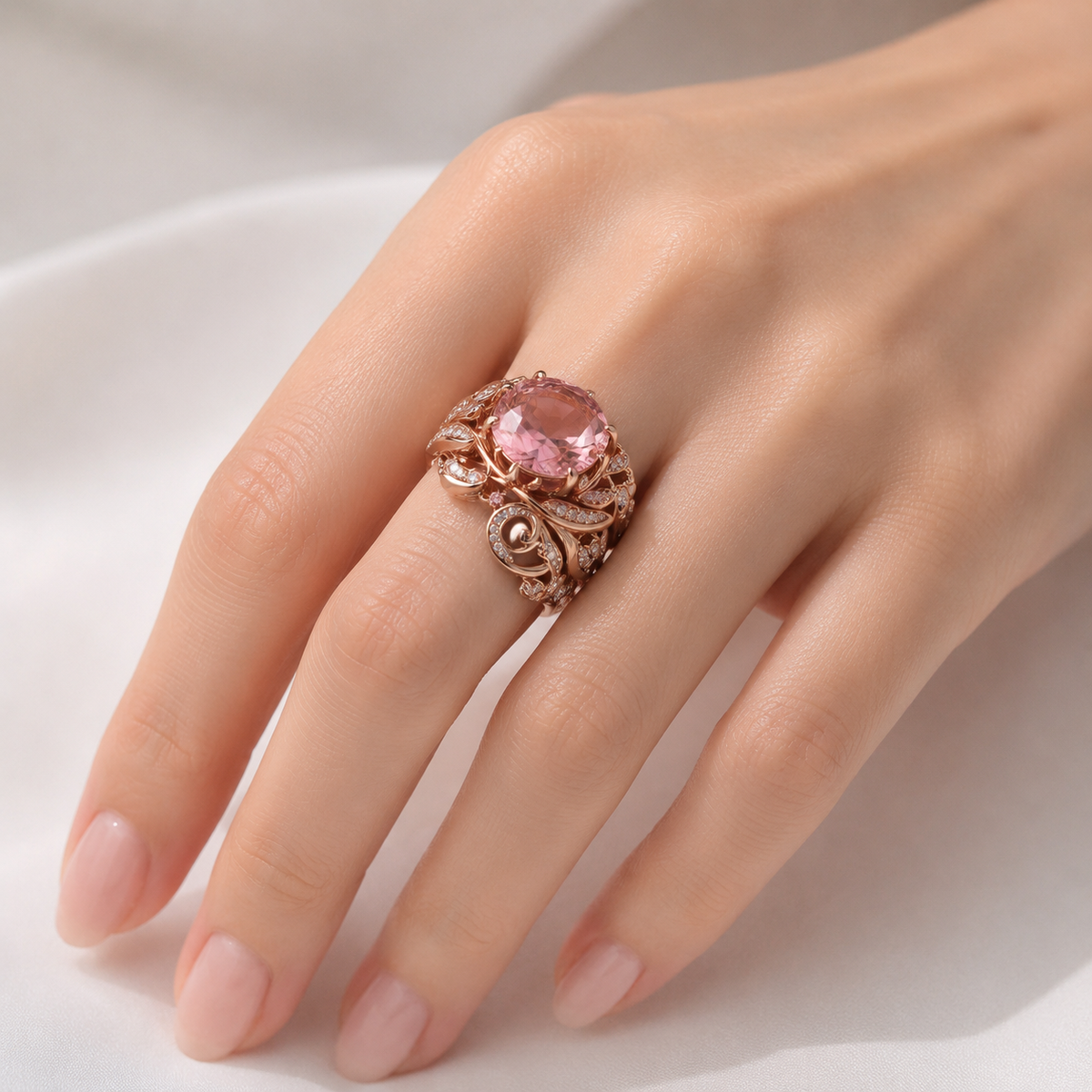 Anel Rose Gold com Turmalina Ornate, da marca Rose & Oliver, com detalhes decorativos e acabamento elegante.
