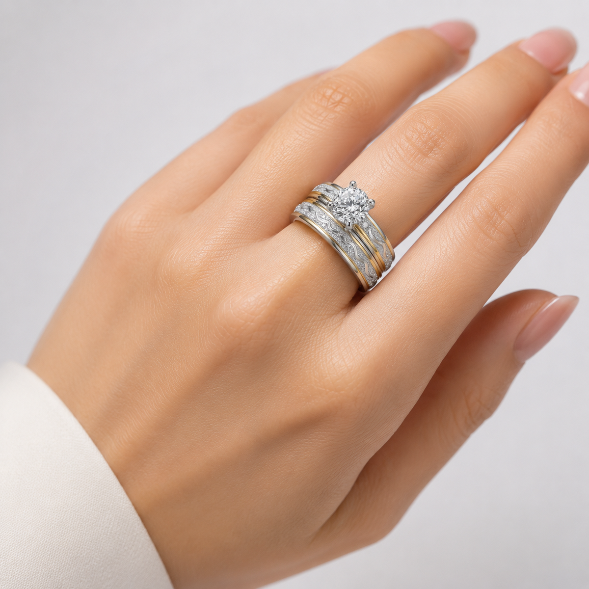 Silver Gold Stripe Diamond Ring by Rose & Oliver, alternate product view
