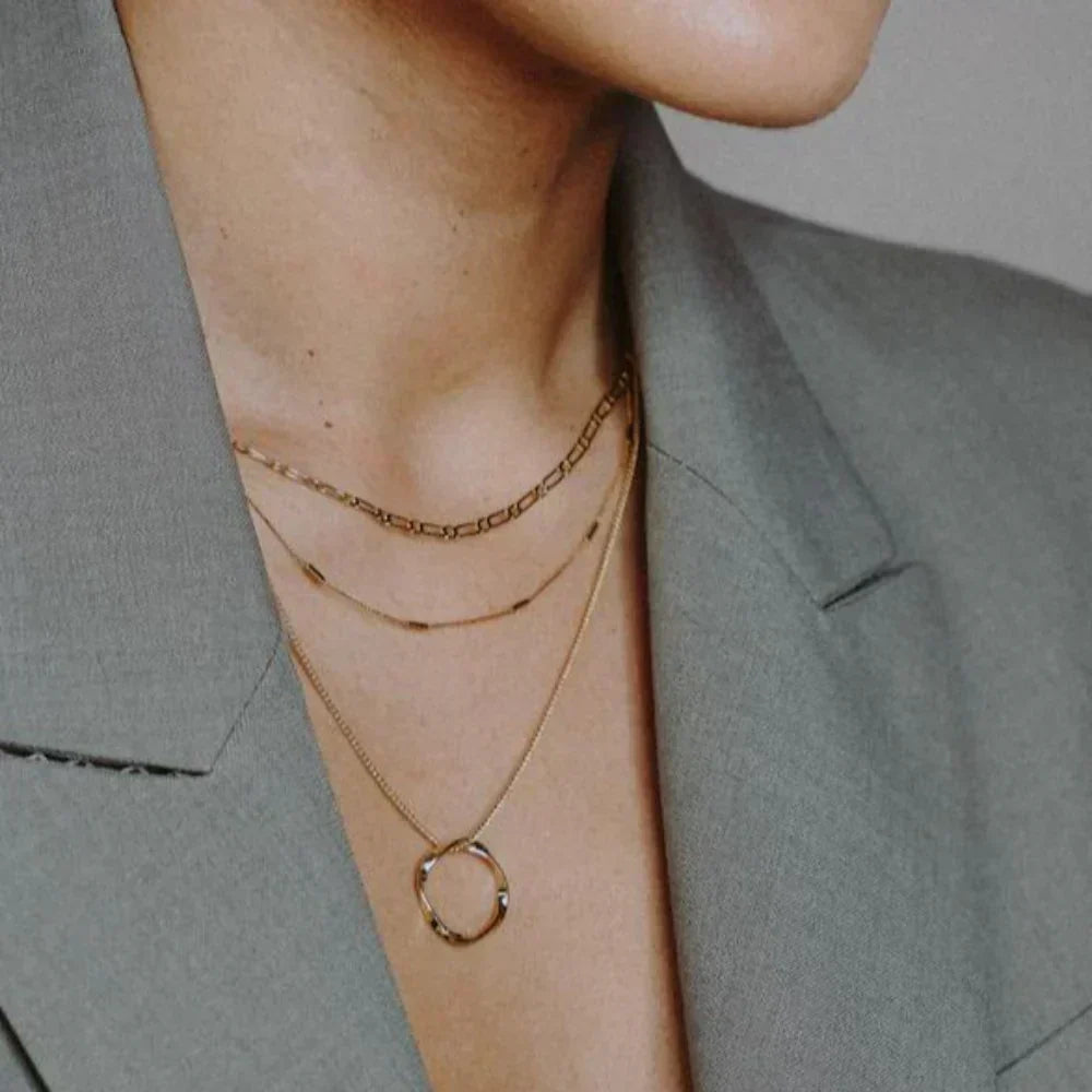 Circa™ | Gold Open Circle Three Row Necklace by Rose & Oliver - product image 8