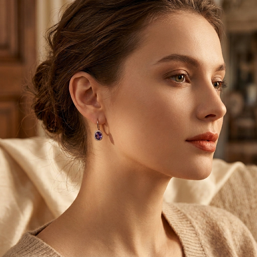 Gold Amethyst Crown Earrings by Rose & Oliver - product image 2