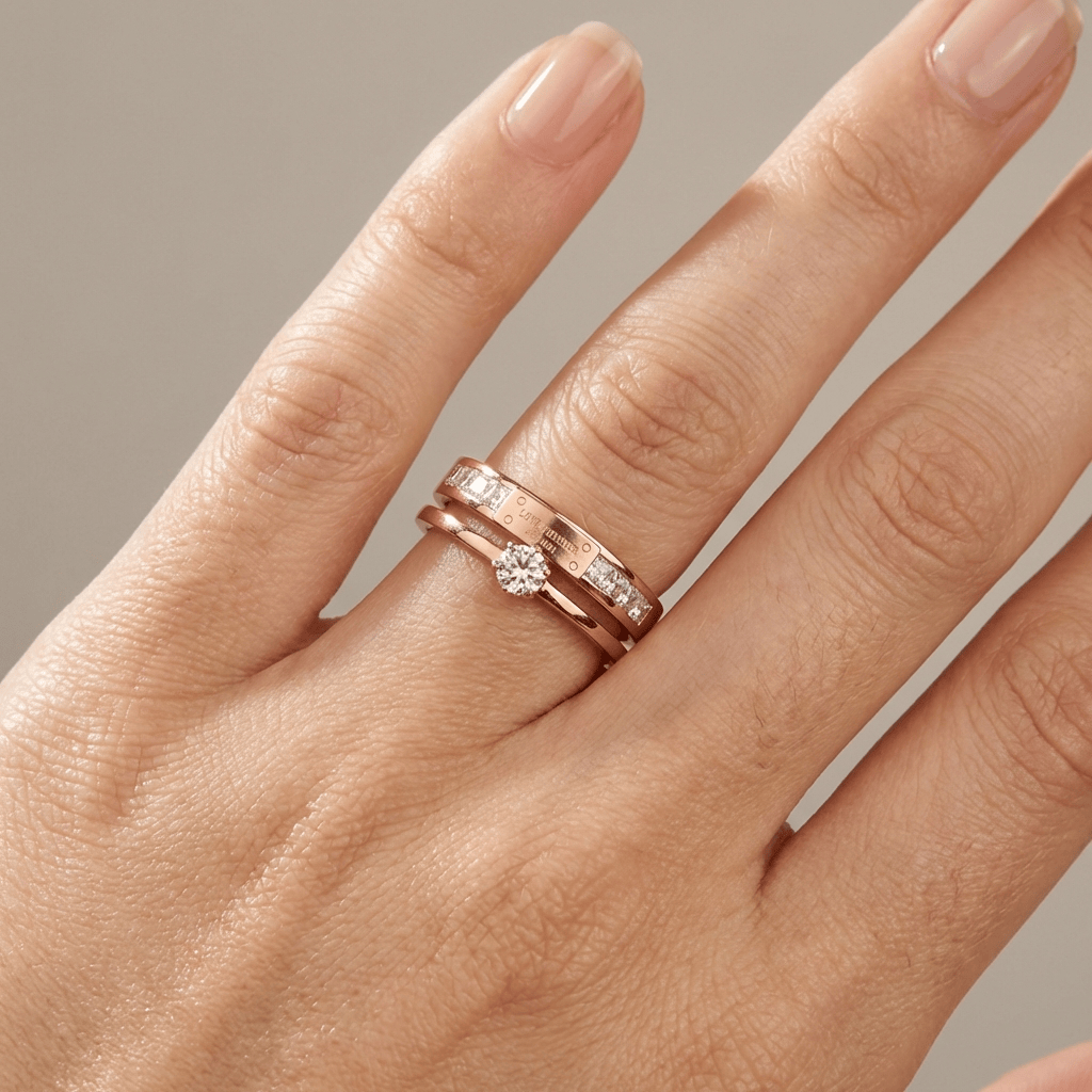 Love Forever Rose Gold Double Band Ring by Rose & Oliver, alternate product view