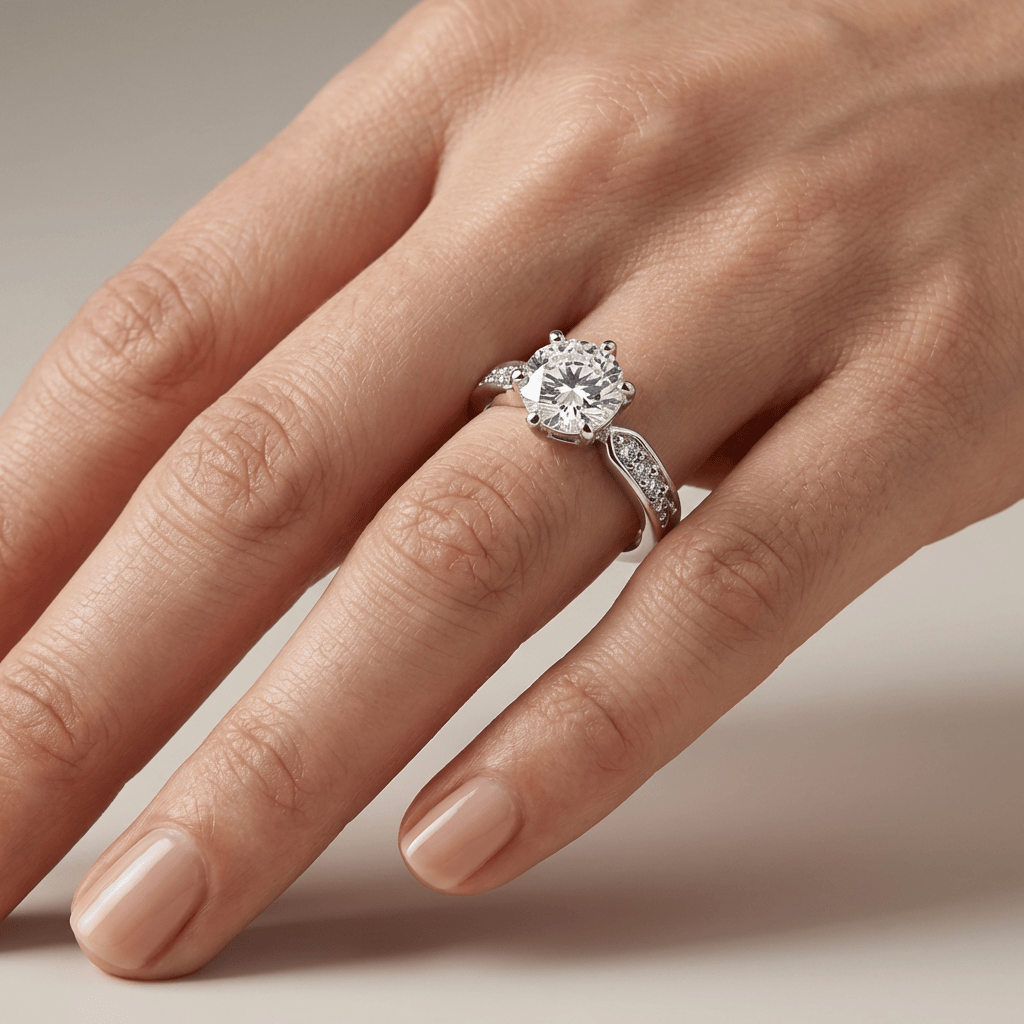 Rose Gold Round Diamond Pave Ring - (Adjustable) by Rose & Oliver, additional angle