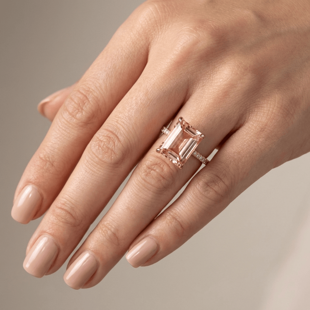 Rose Gold Morganite Pave Ring by Rose & Oliver, alternate product view