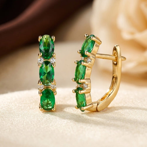 Gold Emerald Vertical Hoop Earrings by Rose & Oliver - product image 1