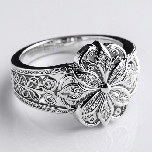 Silberring mit Zirkonia-Blume von Rose & Oliver, feine Details mit glänzendem Finish und elegantem Design.