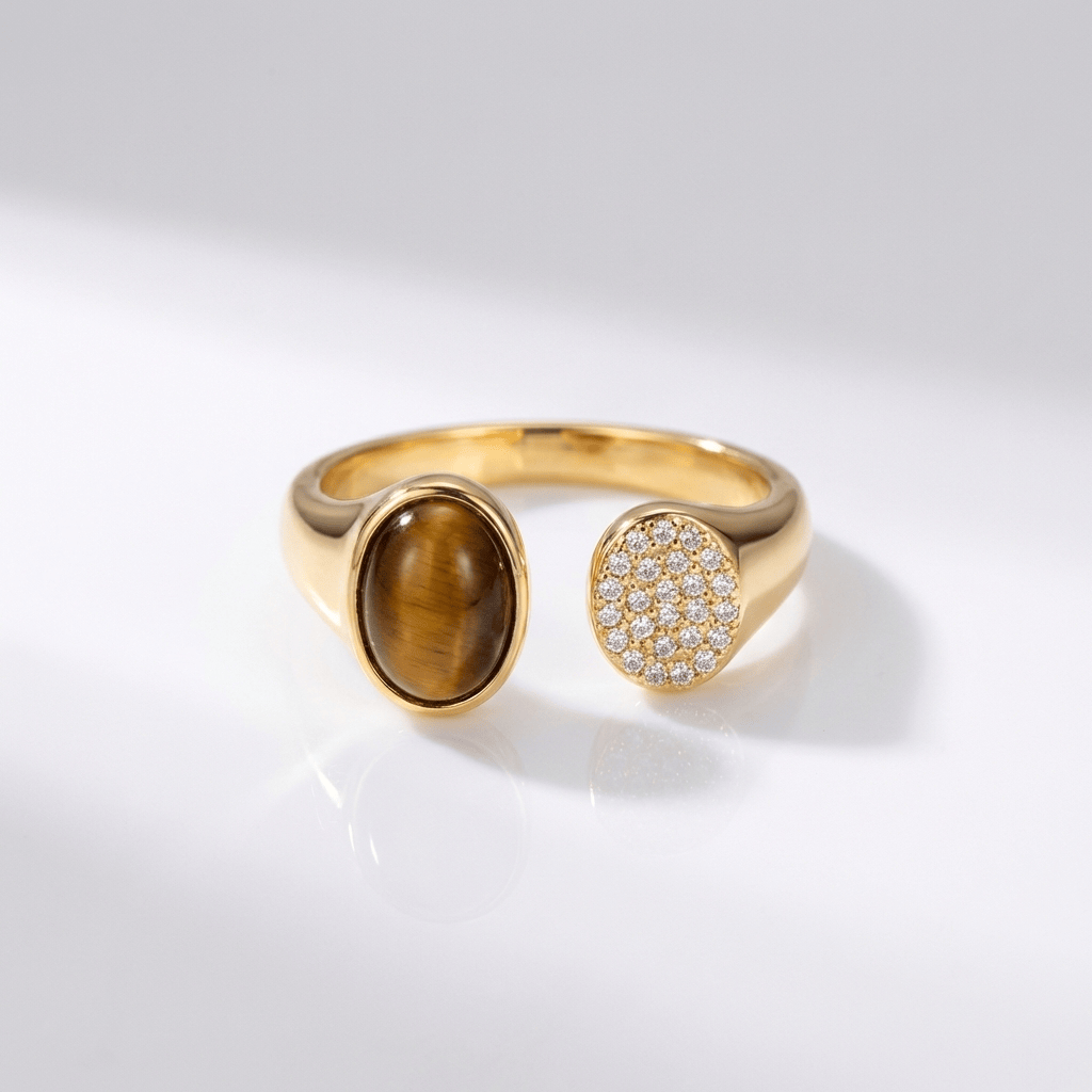 Gold Smoky Quartz Ring - (Adjustable) by Rose & Oliver, detail view