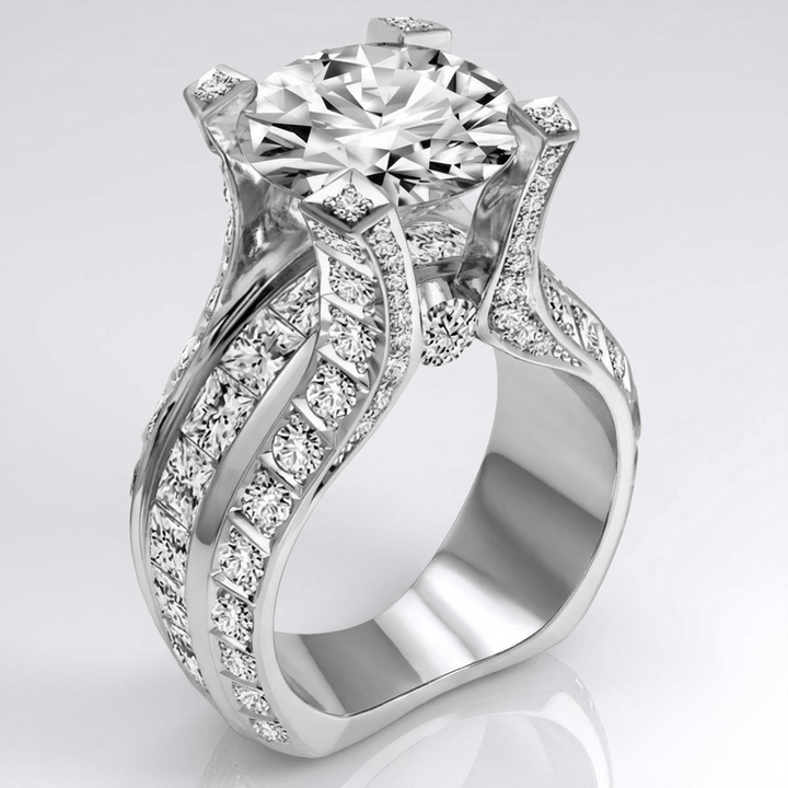 Anel de prata com diamantes glamour, joia elegante da marca Rose & Oliver, com design brilhante e sofisticado.
