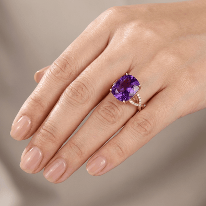 Rose Gold Amethyst Cushion Ring - (Adjustable) by Rose & Oliver, alternate product view