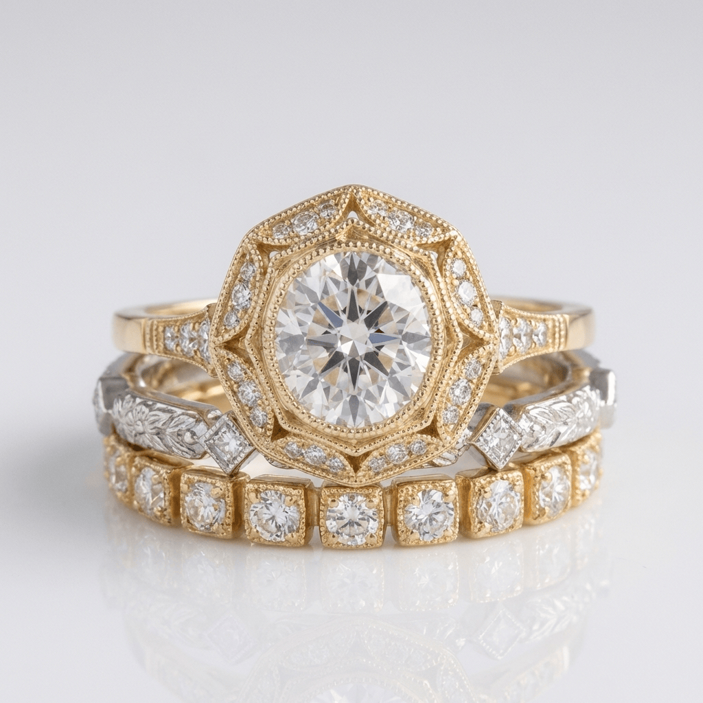 Gold Diamond Oval Filigree Ring by Rose & Oliver, main product view