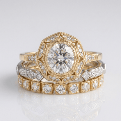 Gold Diamond Oval Filigree Ring by Rose & Oliver, main product view