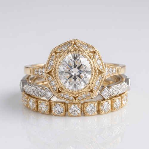 Gold Diamond Oval Filigree Ring by Rose & Oliver, main product view