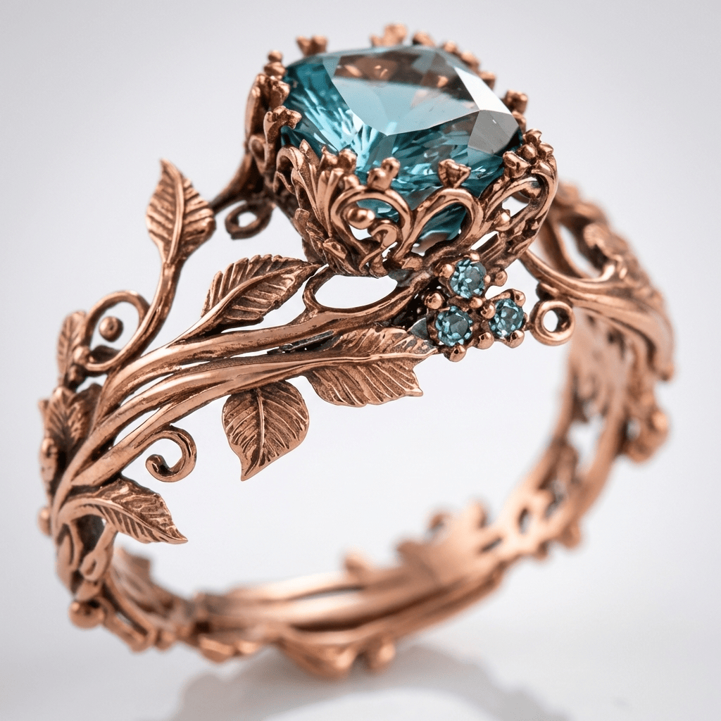 Ring Rose Gold Enchanted Forest von Rose & Oliver mit zarten Blatt- und Naturdetails in Roségold-Finish.