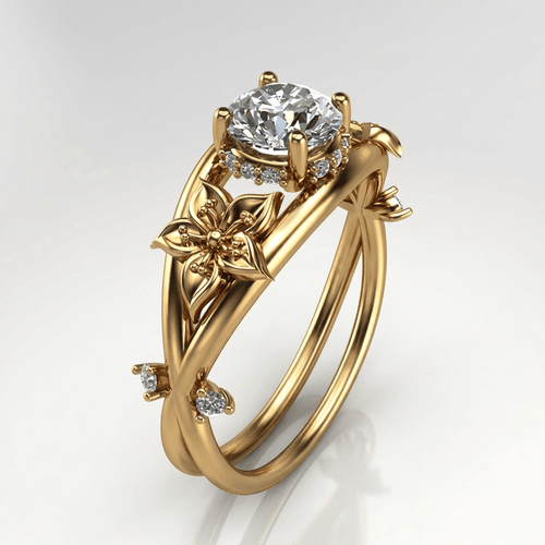 Anel Rose & Oliver com zircônia dourada em formato de flor, design delicado e elegante para ocasiões especiais.