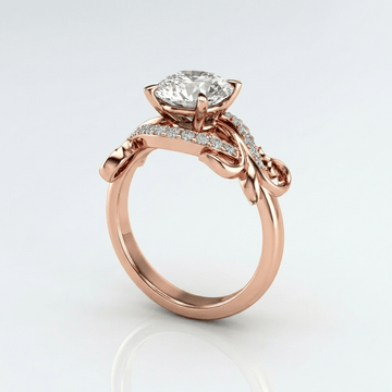 Anel de ouro rosa com zircônias em formato de vinha graciosa, da marca Rose & Oliver, mostrado em close-up.