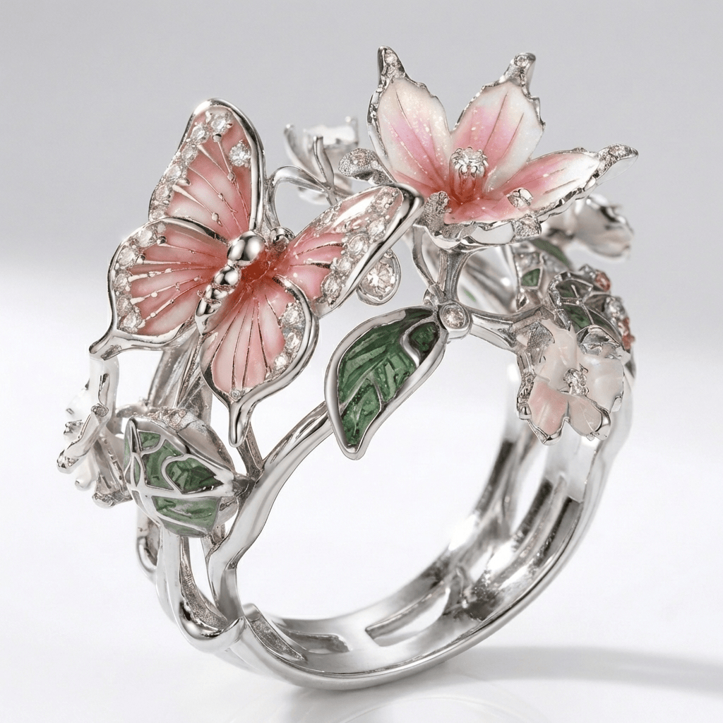 Silver Butterfly Dreamer Ring - (Adjustable) by Rose & Oliver, main product view
