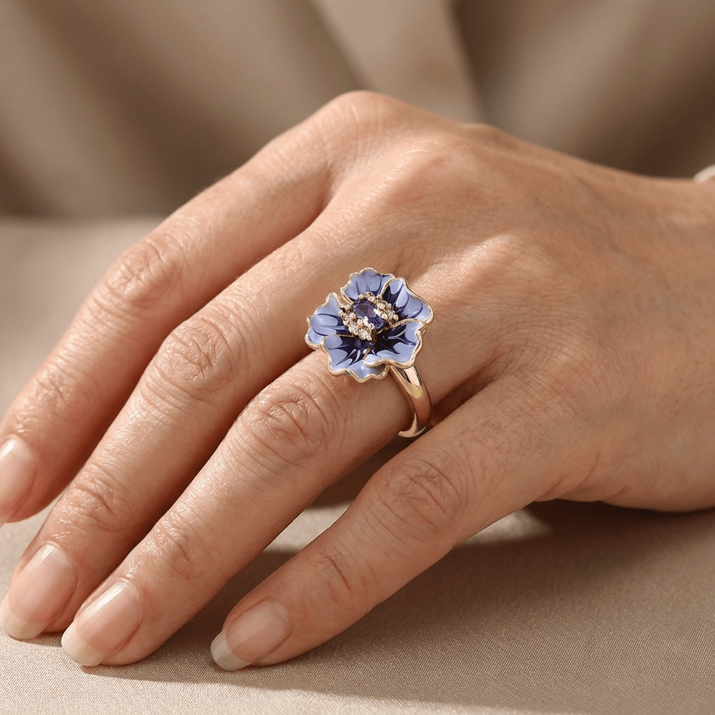 Gold Blue Blossom Ring by Rose & Oliver, alternate product view