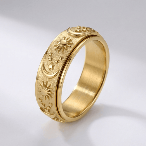 Gold Rotatable Celestial Band Ring by Rose & Oliver, main product view