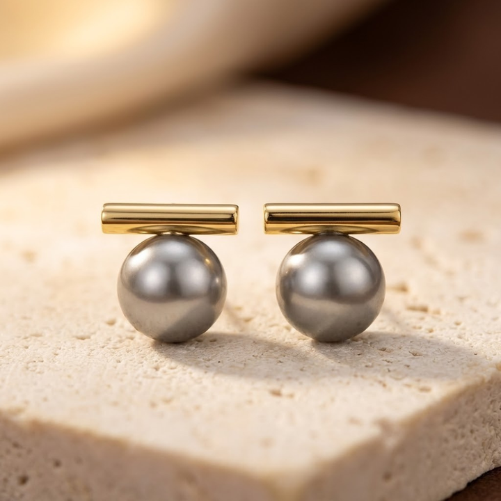 Gold Bar Pearl Stud Earrings by Rose & Oliver - product image 1