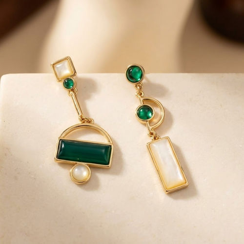 Gold Emerald Geometric Drop Earrings by Rose & Oliver - product image 1