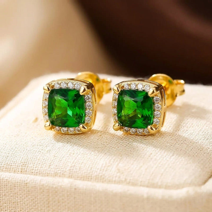 Gold Emerald Halo Stud Earrings by Rose & Oliver - product image 1