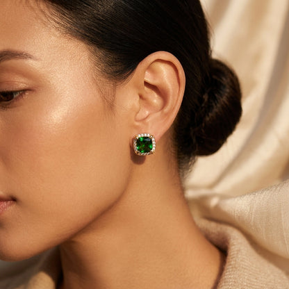 Gold Emerald Halo Stud Earrings by Rose & Oliver - product image 2