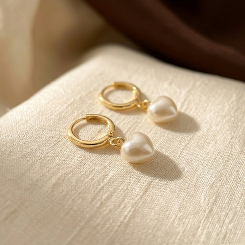 Gold Heart Pearl Drop Earrings by Rose & Oliver - product image 1