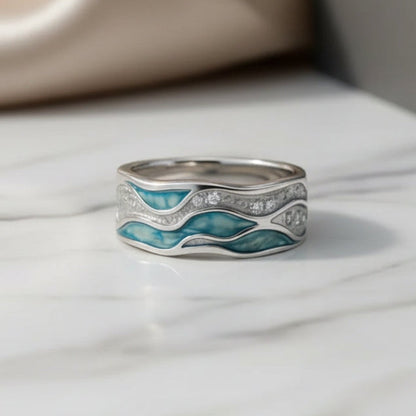 Chloe | Turquoise Silvered Waves Ring by Rose & Oliver - product image 4