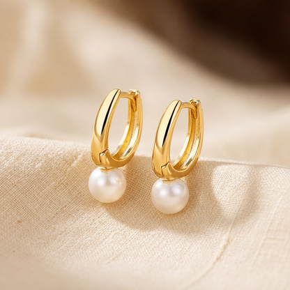 Gold Pearl Hoop Earrings by Rose & Oliver, main product view
