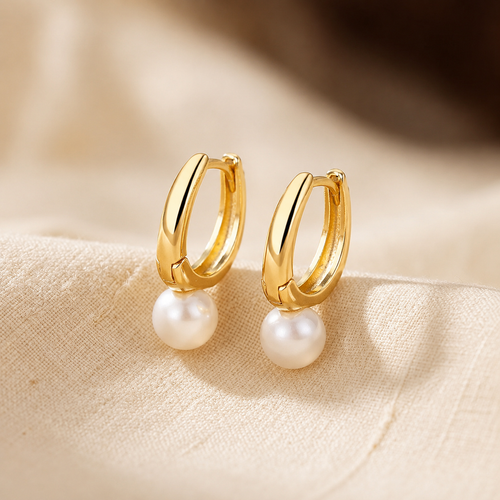 Gold Pearl Hoop Earrings by Rose & Oliver, main product view