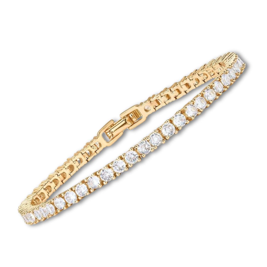 Goldenes Tennisarmband von Rose & Oliver mit feinen Gliedern und glänzendem Finish, ideal für elegante Accessoires.