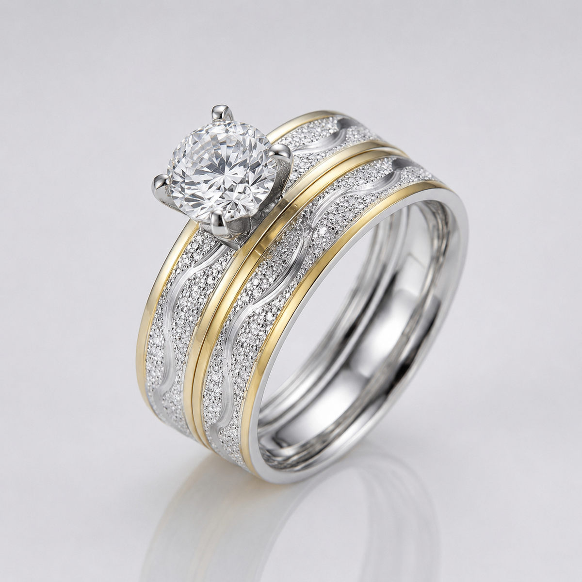 Silver Gold Stripe Diamond Ring by Rose & Oliver, main product view